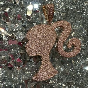 Iced out Barbie pendant. Rose gold